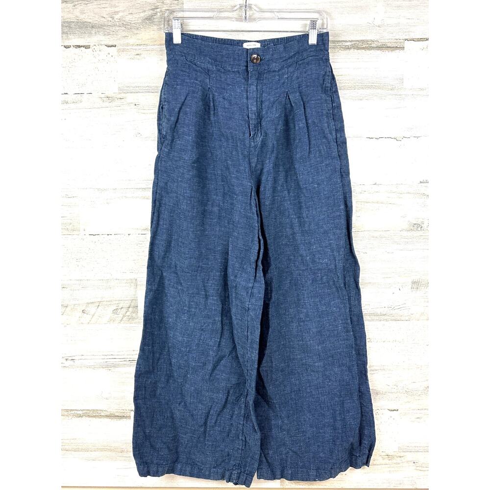 H By Halston Womens 6 Blue 100% Linen Wide Leg Pleated Lightweight Summer Pant